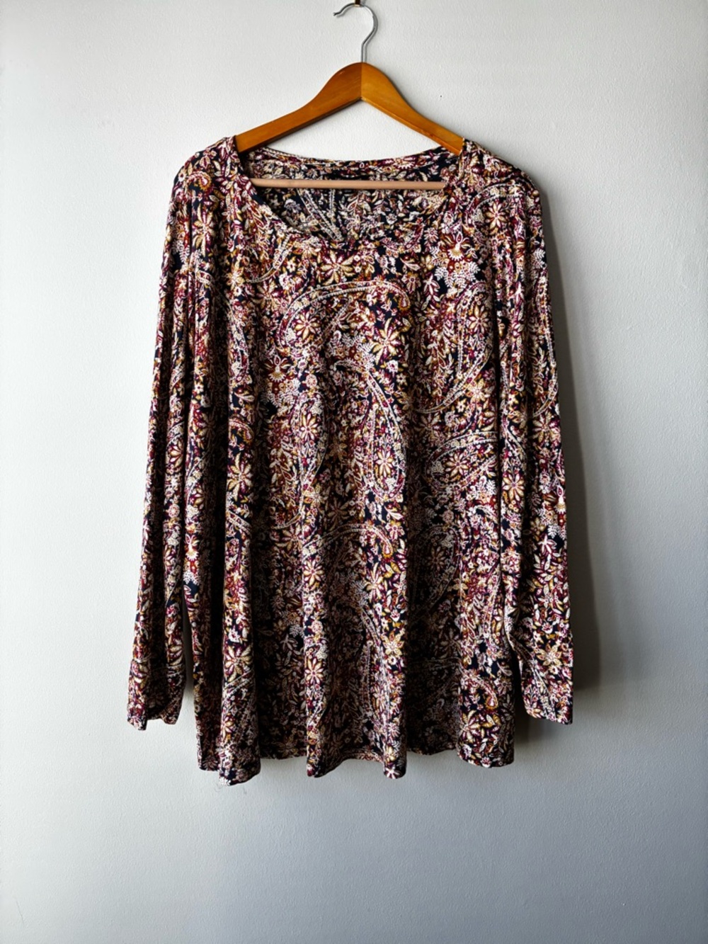 Lucky Brand Women's Plus Size Multicolor Floral Paisley Stretch Knit Boho Top 3X